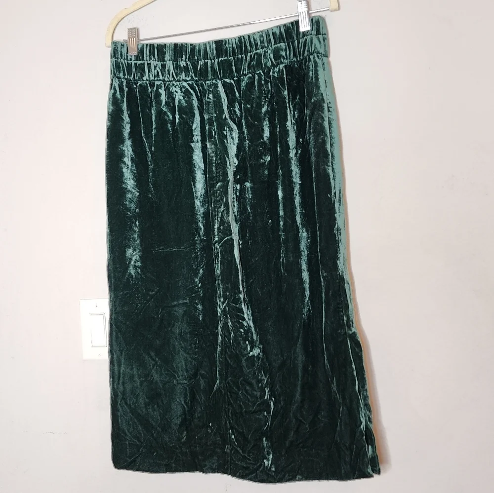 NWT J. Crew‎ Crushed Velvet Green pullon midi skirt pockets size medium